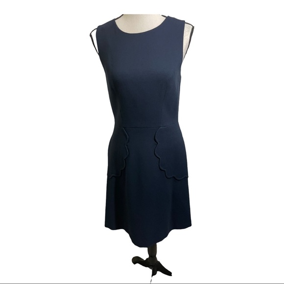 Eliza J sleeveless zipper back scallop trim pockets dress. Blue.size 4. … - Picture 4 of 11